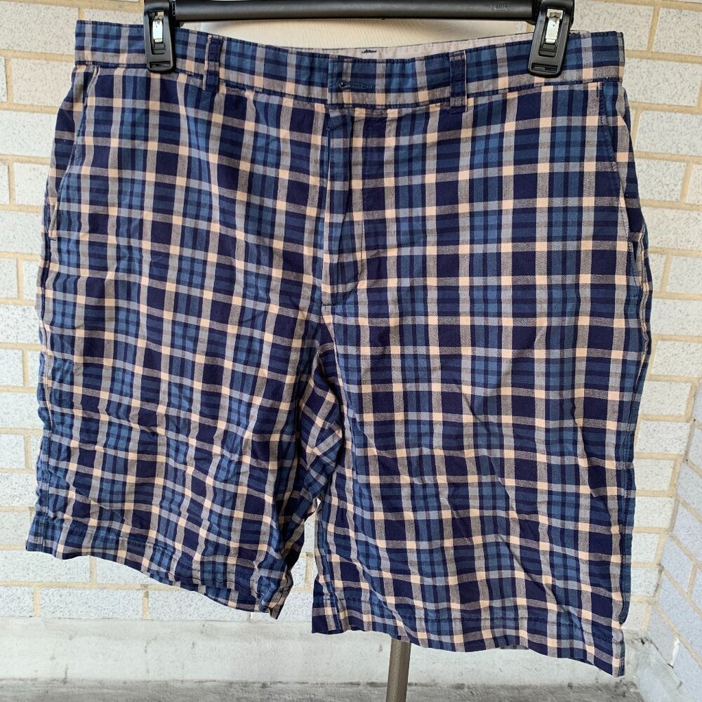 BANANA REPUBLIC MENS BLUE PLAID SHORTS SIZE 36 100% COTTON 392512